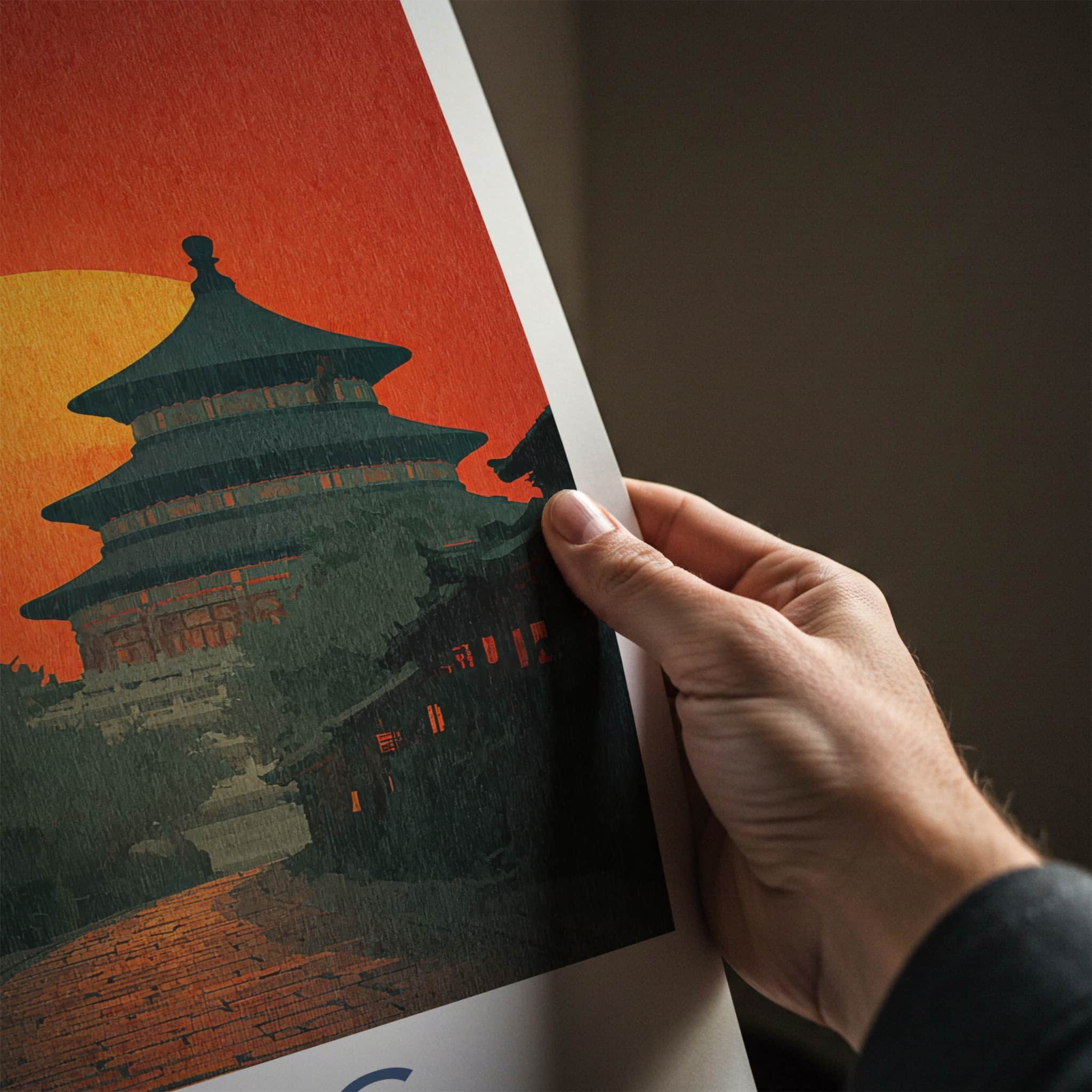 Beijing Poster - China Travel Art - Temple Sunset Path Home Decor
