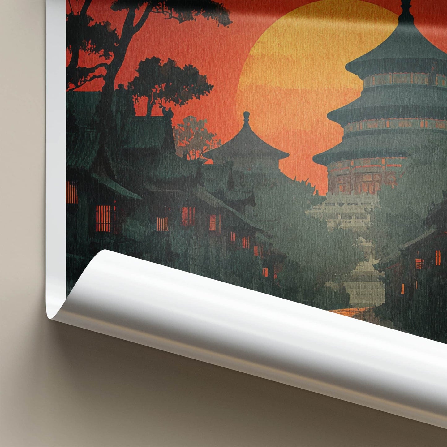 Beijing Poster - China Travel Art - Temple Sunset Path Home Decor