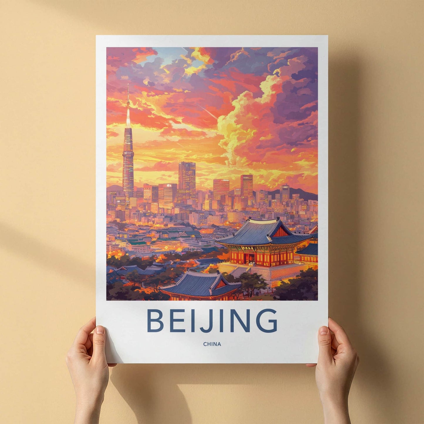 Beijing Poster - China Travel Art - Towering Skyline Temples Wall Decor