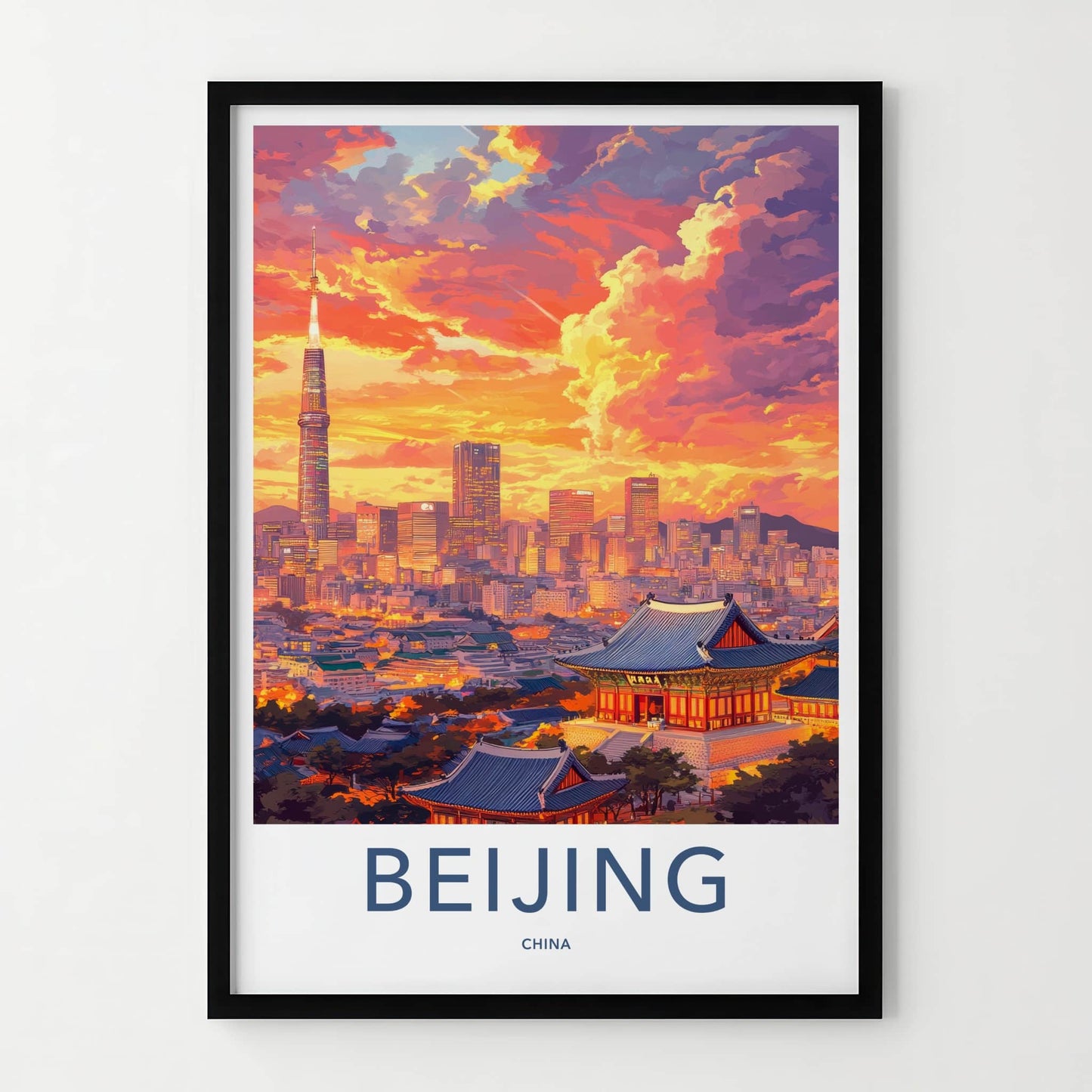 Beijing Poster - China Travel Art - Towering Skyline Temples Wall Decor