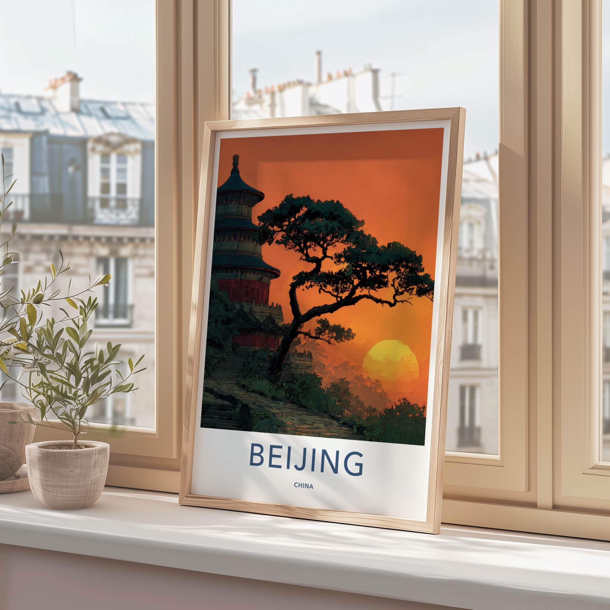 Beijing Poster - China Travel Print - Majestic Temple Sunset Lounge Decor