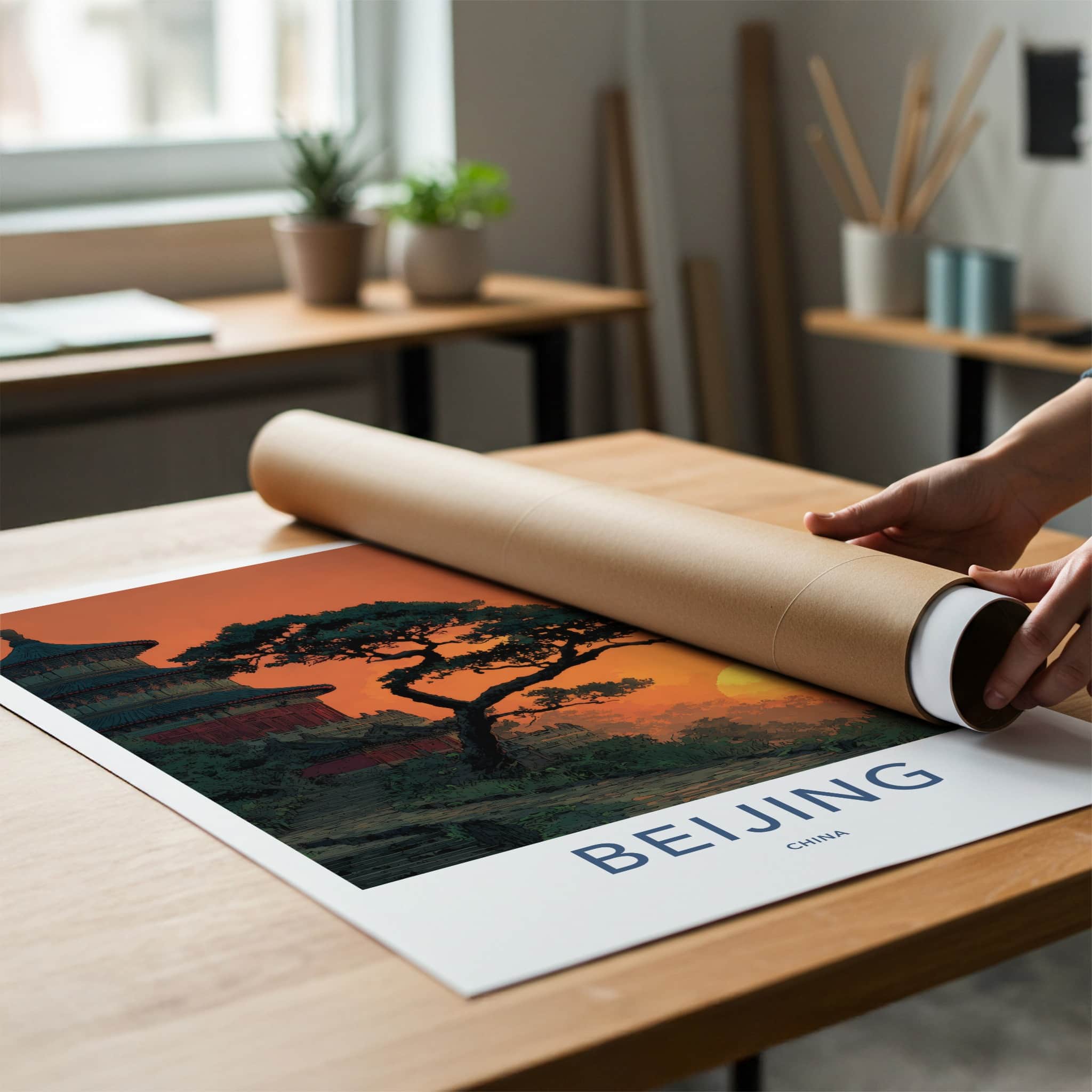 Beijing Poster - China Travel Print - Majestic Temple Sunset Lounge Decor