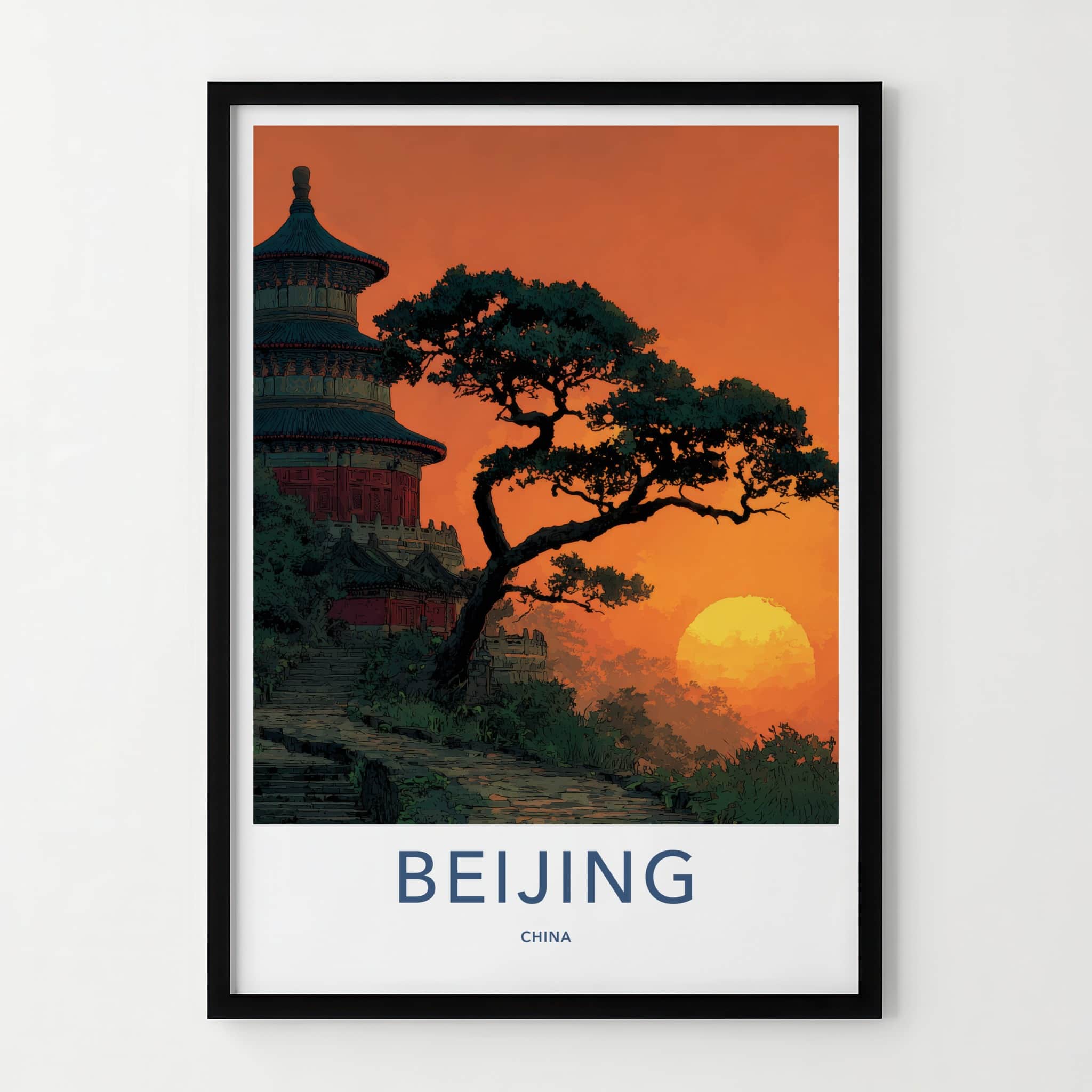 Beijing Poster - China Travel Print - Majestic Temple Sunset Lounge Decor