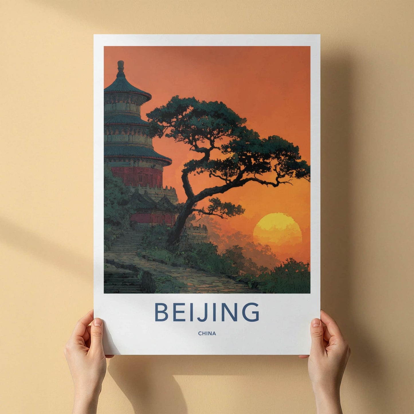 Beijing Poster - China Travel Print - Majestic Temple Sunset Lounge Decor