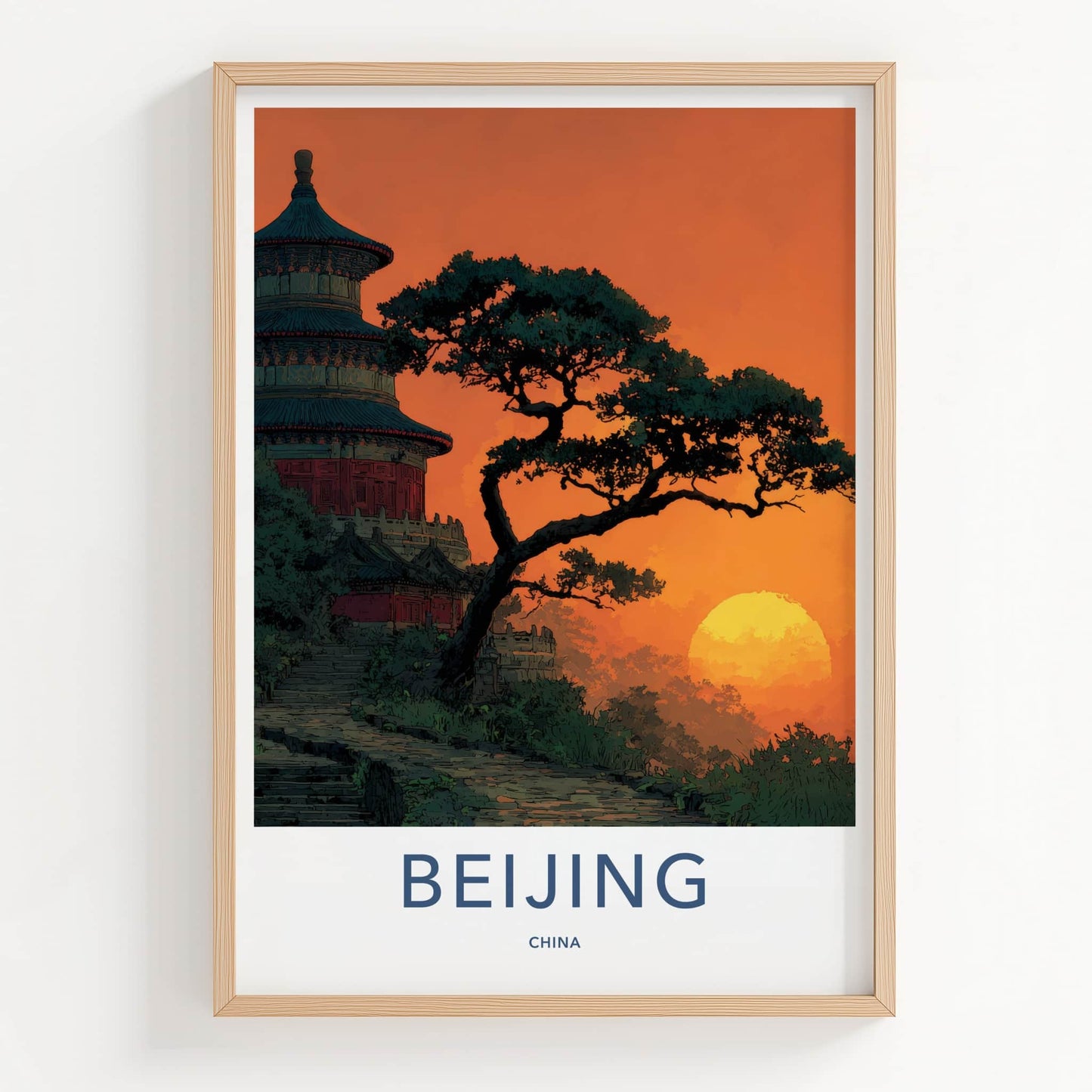Beijing Poster - China Travel Print - Majestic Temple Sunset Lounge Decor