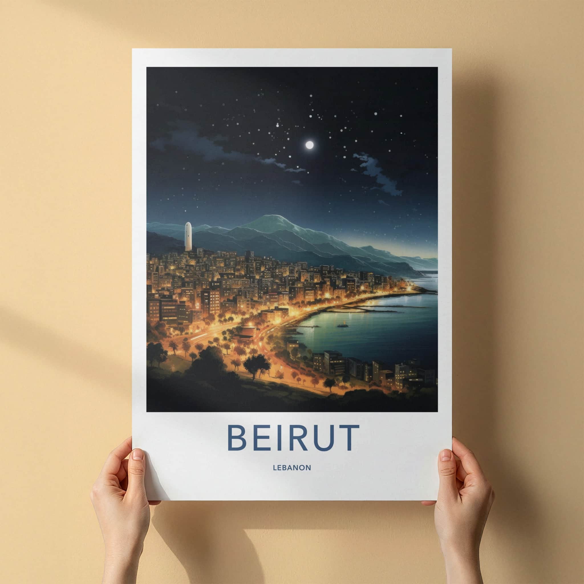 Beirut Poster - Lebanon Travel Art - Coastal City Lights Home Decor