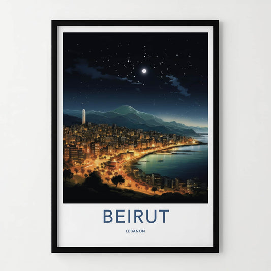 Beirut Poster - Lebanon Travel Art - Coastal City Lights Home Decor