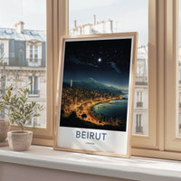 Beirut Poster - Lebanon Travel Art - Coastal City Lights Home Decor