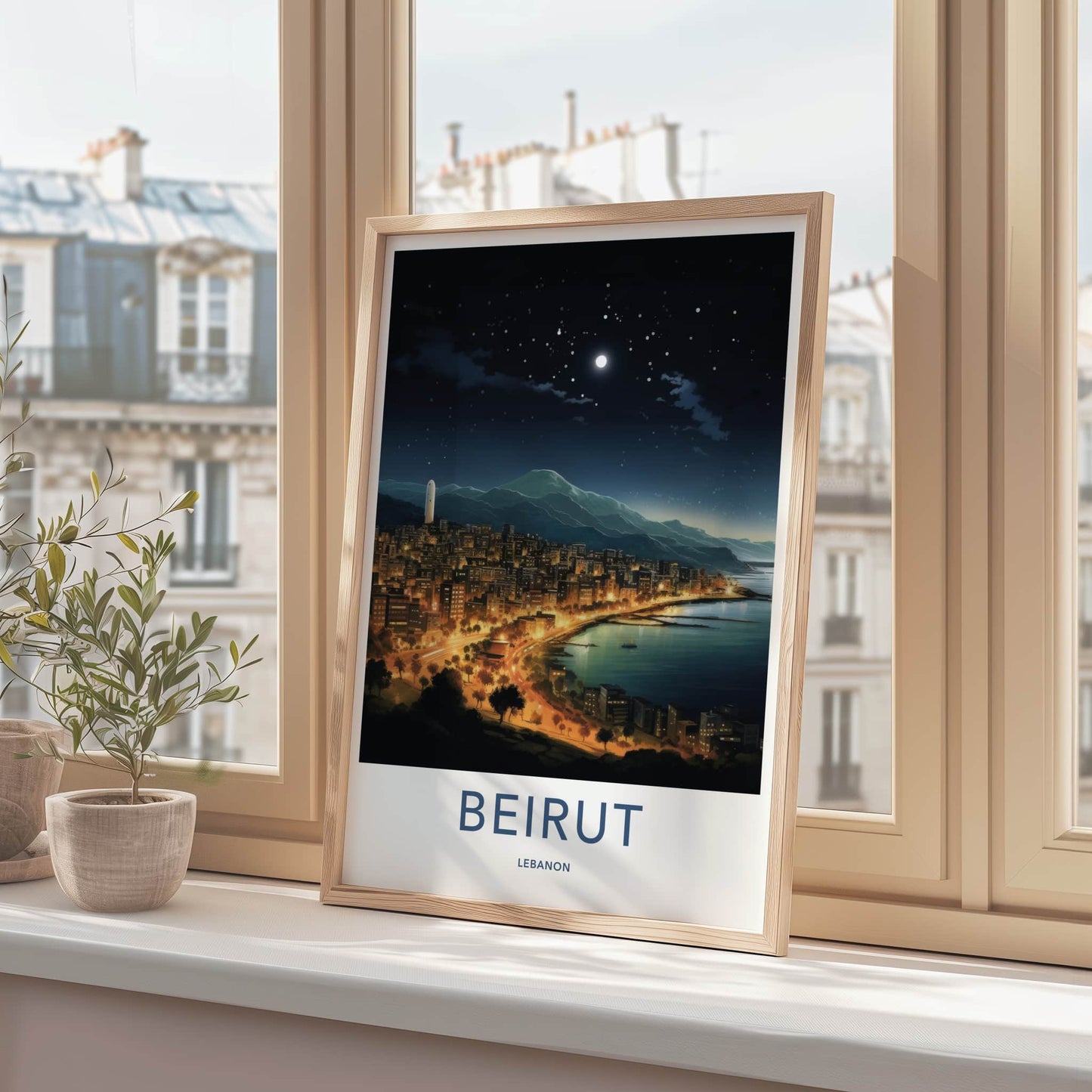 Beirut Poster - Lebanon Travel Art - Coastal City Lights Home Decor