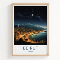Beirut Poster - Lebanon Travel Art - Coastal City Lights Home Decor