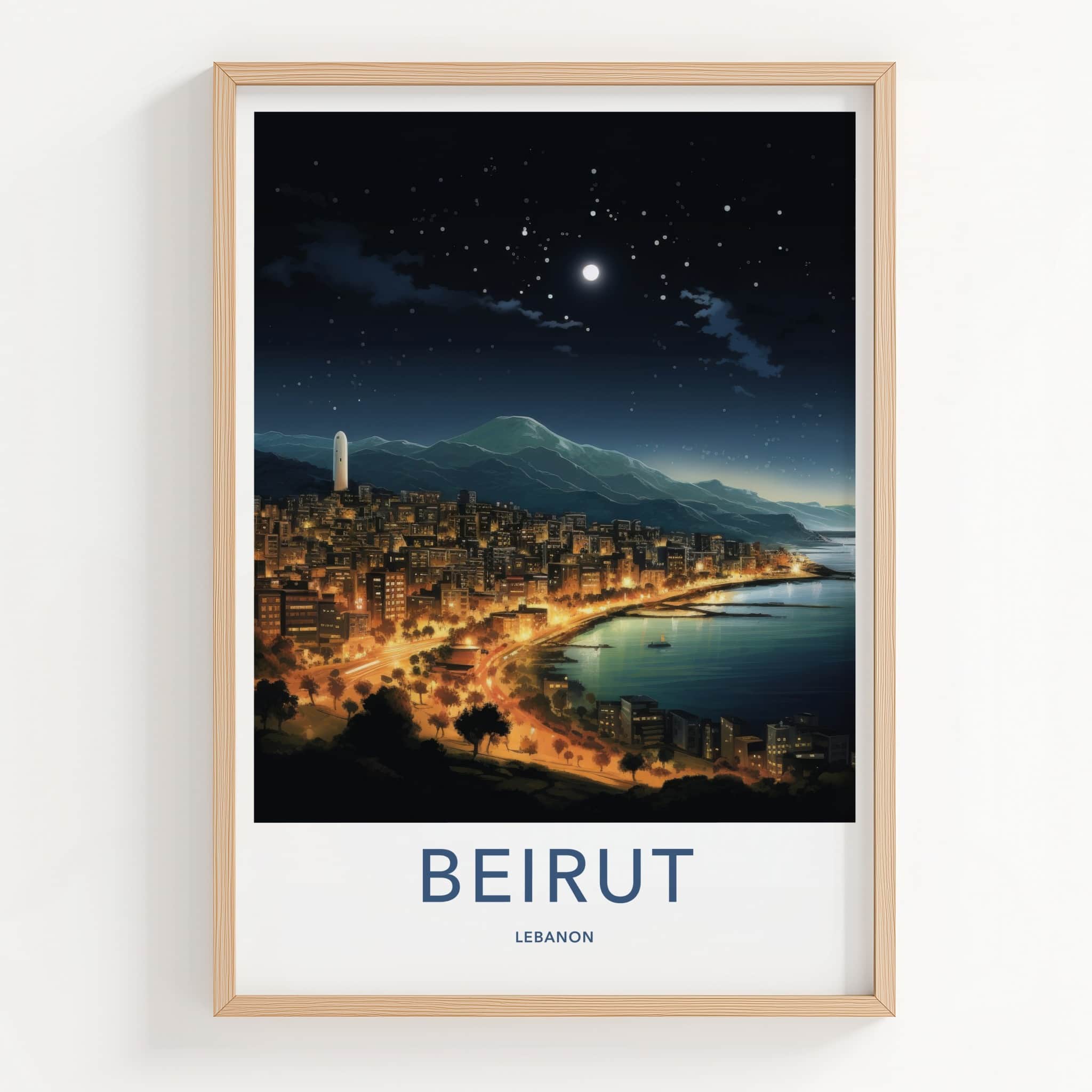 Beirut Poster - Lebanon Travel Art - Coastal City Lights Home Decor