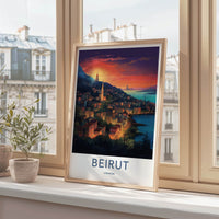 Beirut Poster - Lebanon Travel Art - Coastal City Sunset Home Decor