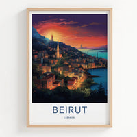 Beirut Poster - Lebanon Travel Art - Coastal City Sunset Home Decor