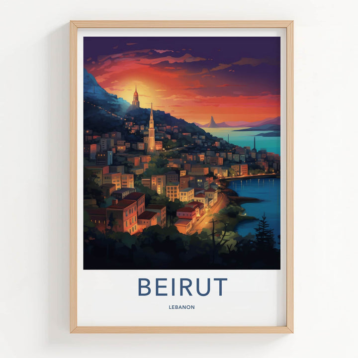 Beirut Poster - Lebanon Travel Art - Coastal City Sunset Home Decor