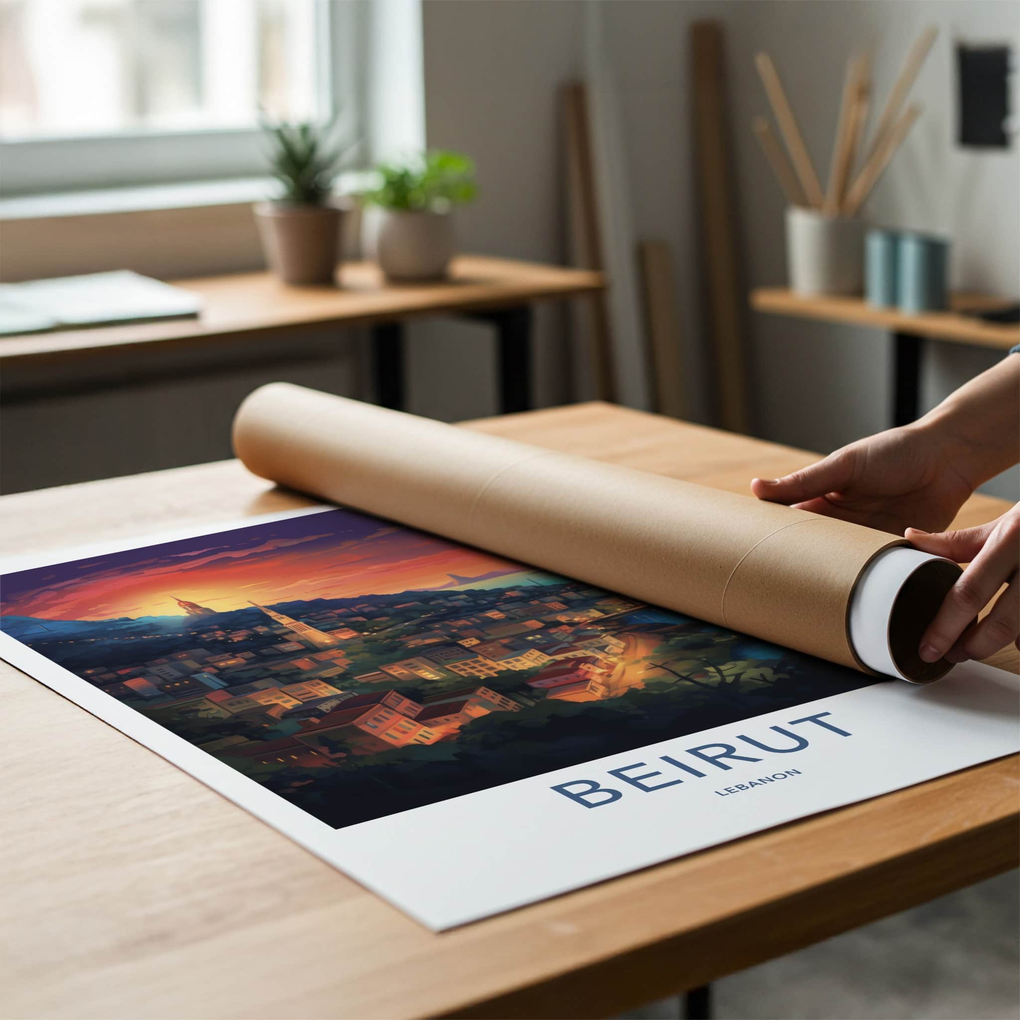 Beirut Poster - Lebanon Travel Art - Coastal City Sunset Home Decor