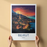 Beirut Poster - Lebanon Travel Art - Coastal City Sunset Home Decor