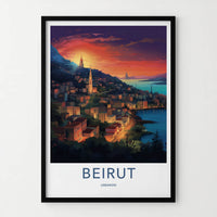 Beirut Poster - Lebanon Travel Art - Coastal City Sunset Home Decor