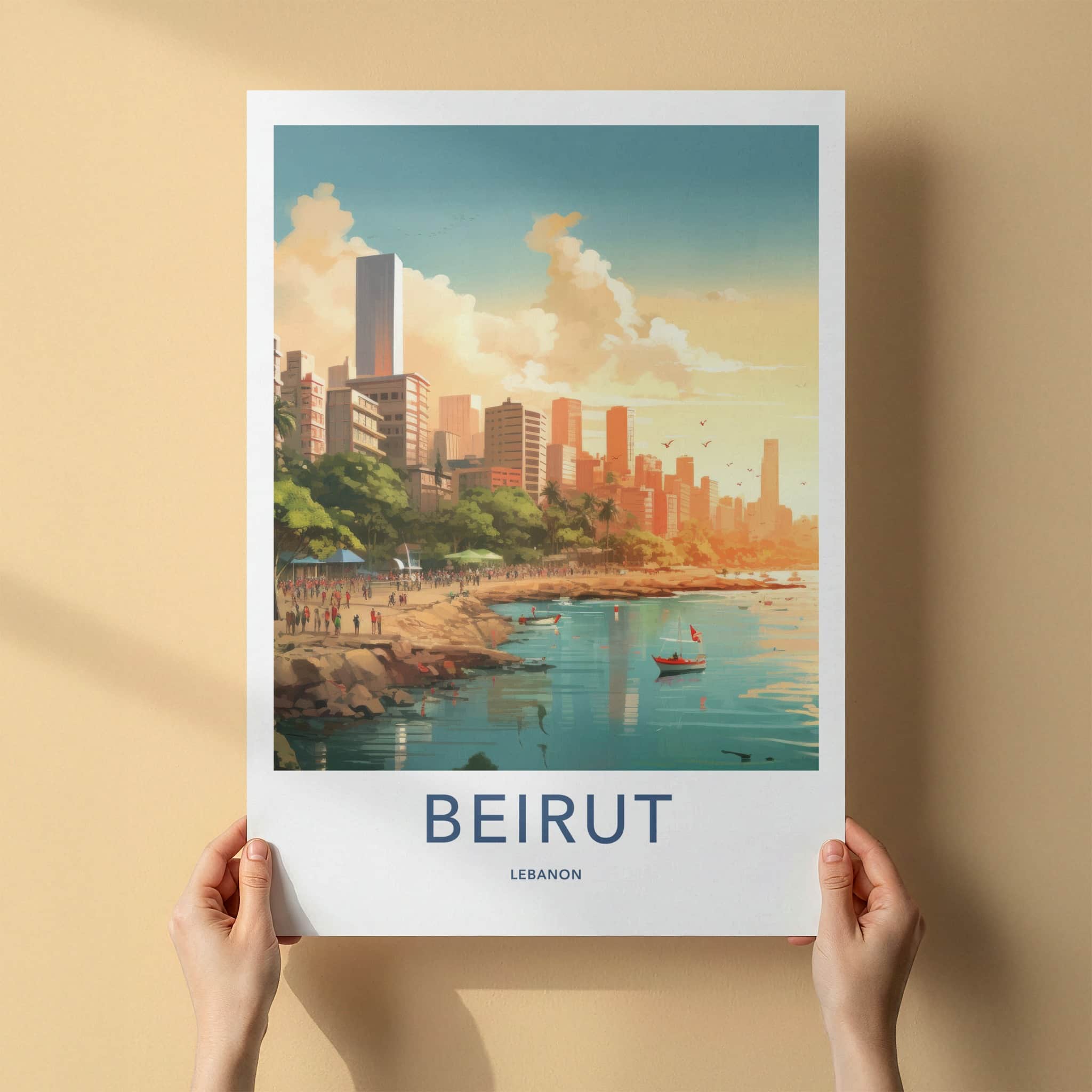 Beirut Poster - Lebanon Travel Art - Vibrant Harbor Scene Home Decor