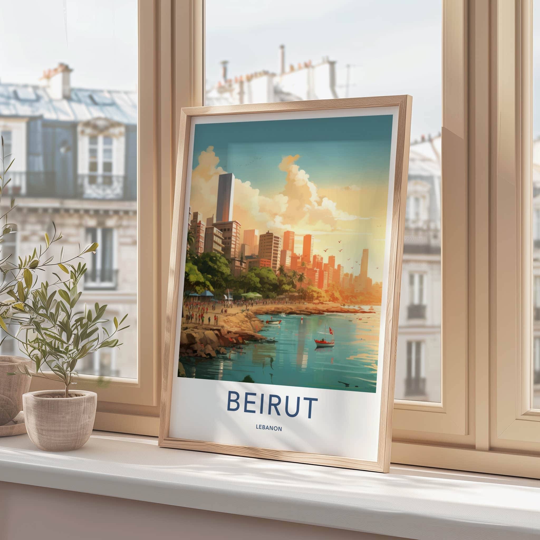 Beirut Poster - Lebanon Travel Art - Vibrant Harbor Scene Home Decor