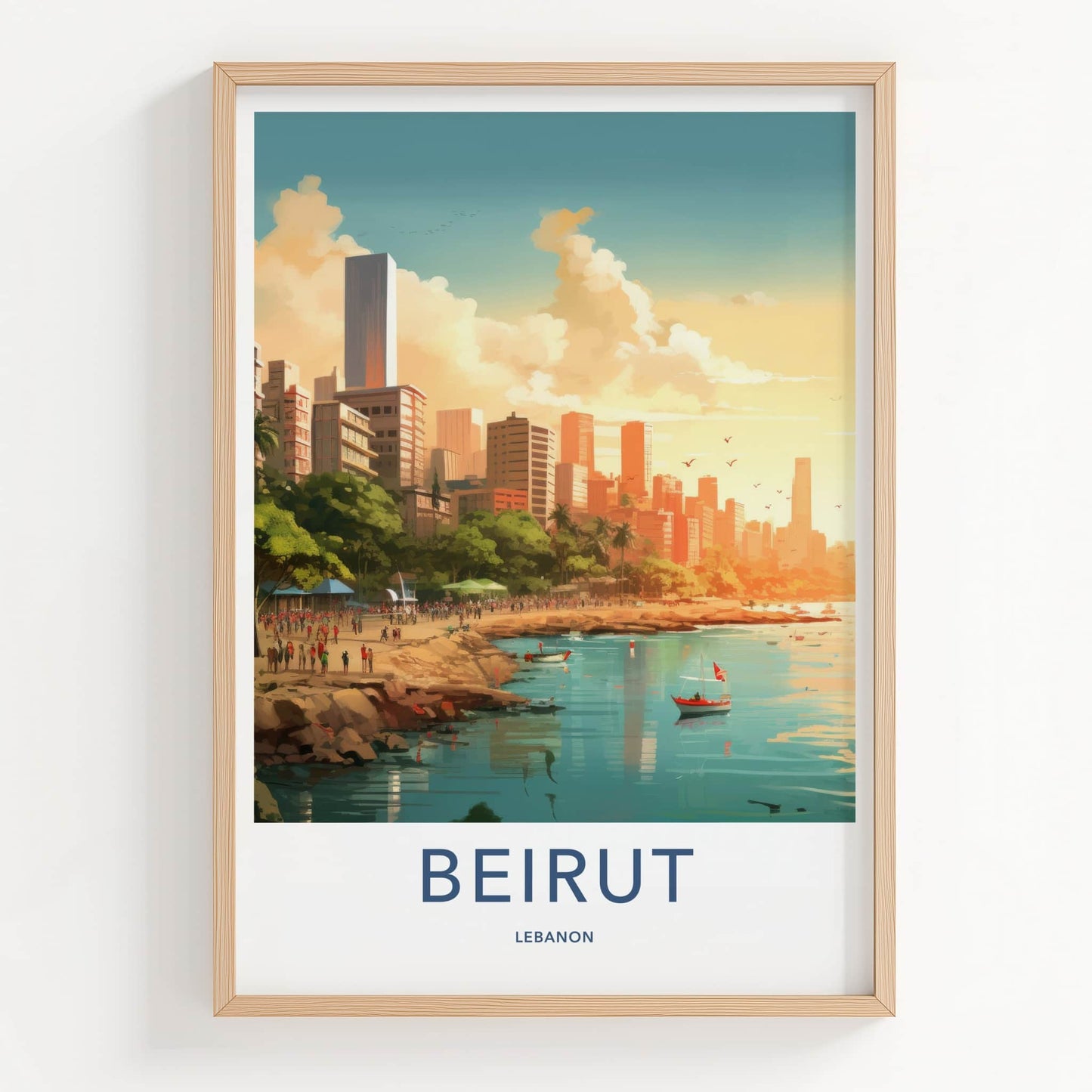 Beirut Poster - Lebanon Travel Art - Vibrant Harbor Scene Home Decor