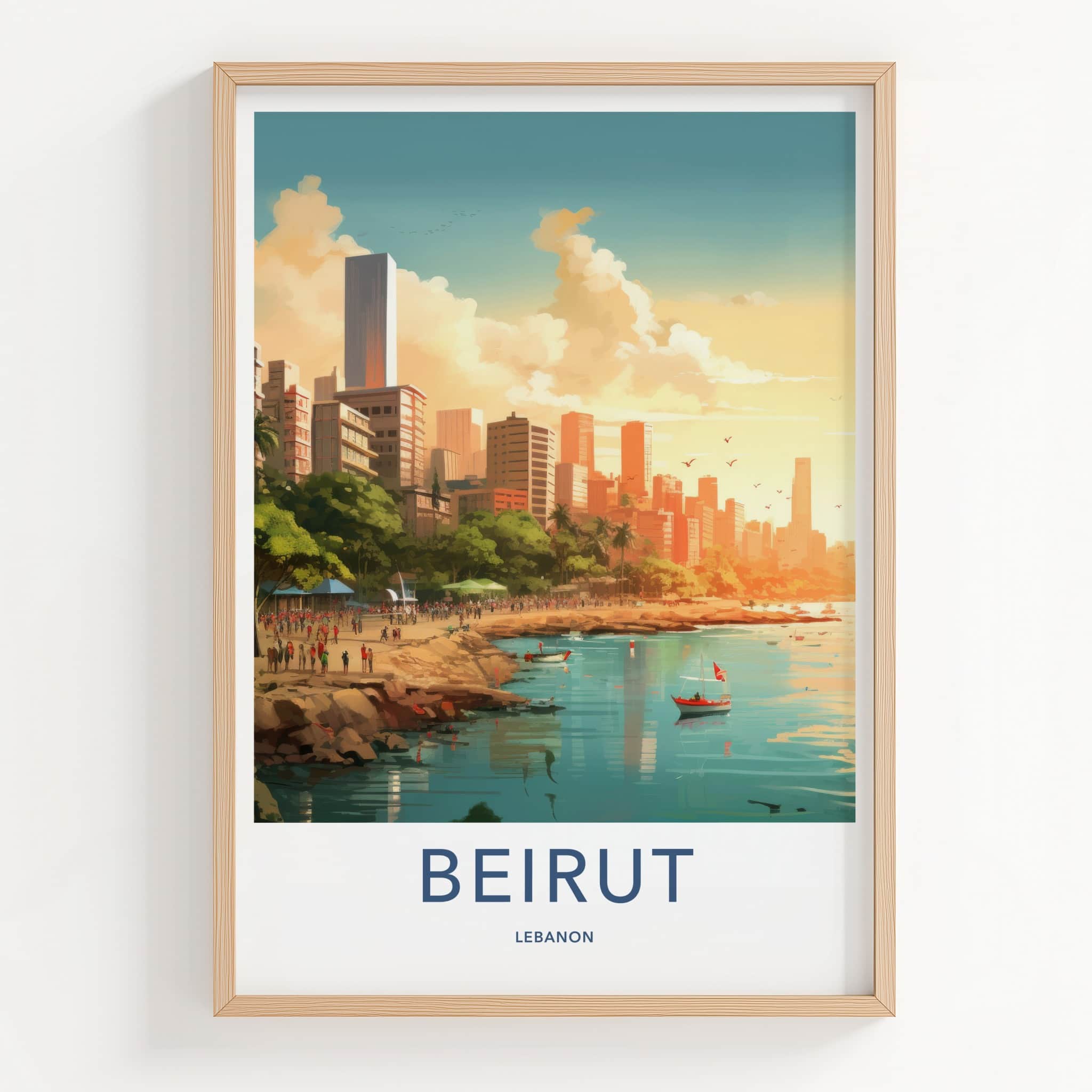 Beirut Poster - Lebanon Travel Art - Vibrant Harbor Scene Home Decor