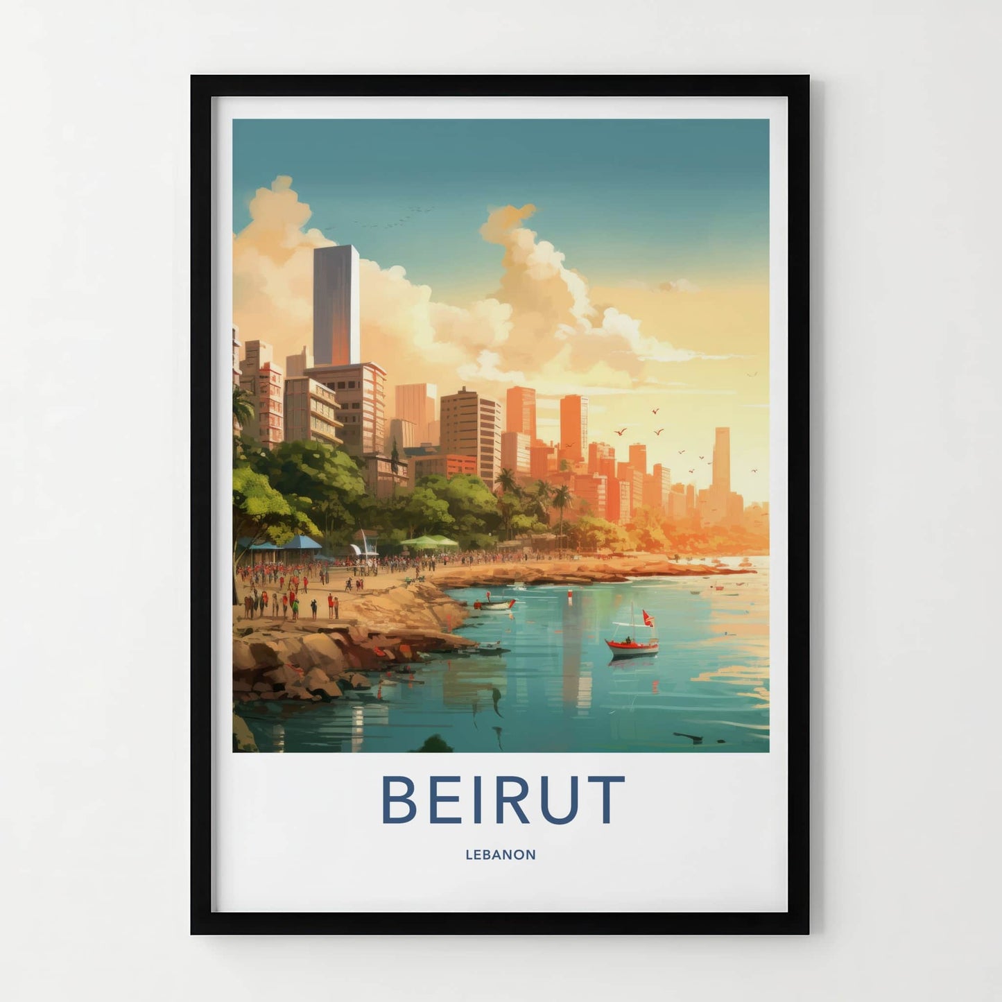 Beirut Poster - Lebanon Travel Art - Vibrant Harbor Scene Home Decor