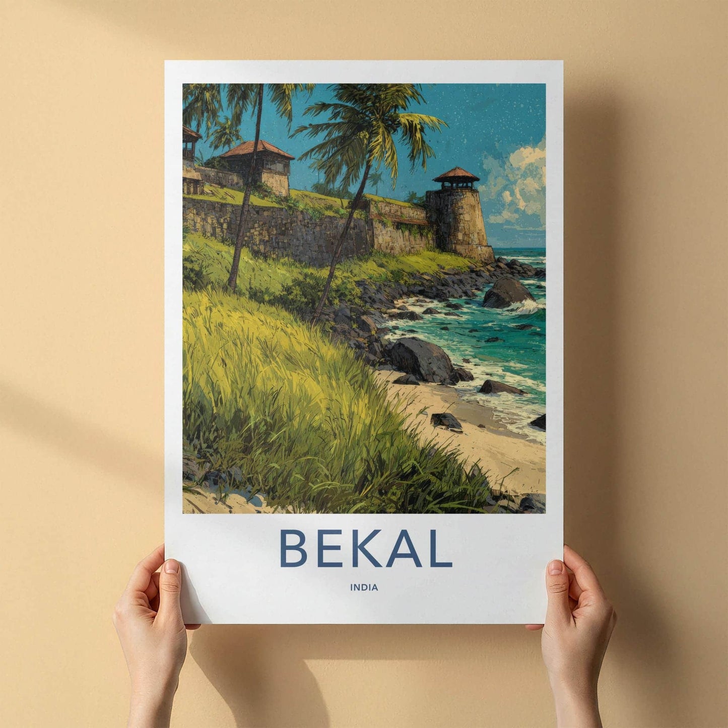 Bekal Poster - India Travel Art - Kerala Coastal fort palms Home Decor