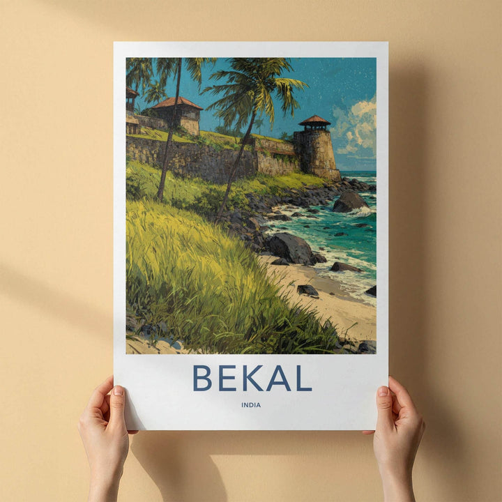 Bekal Poster - India Travel Art - Kerala Coastal fort palms Home Decor