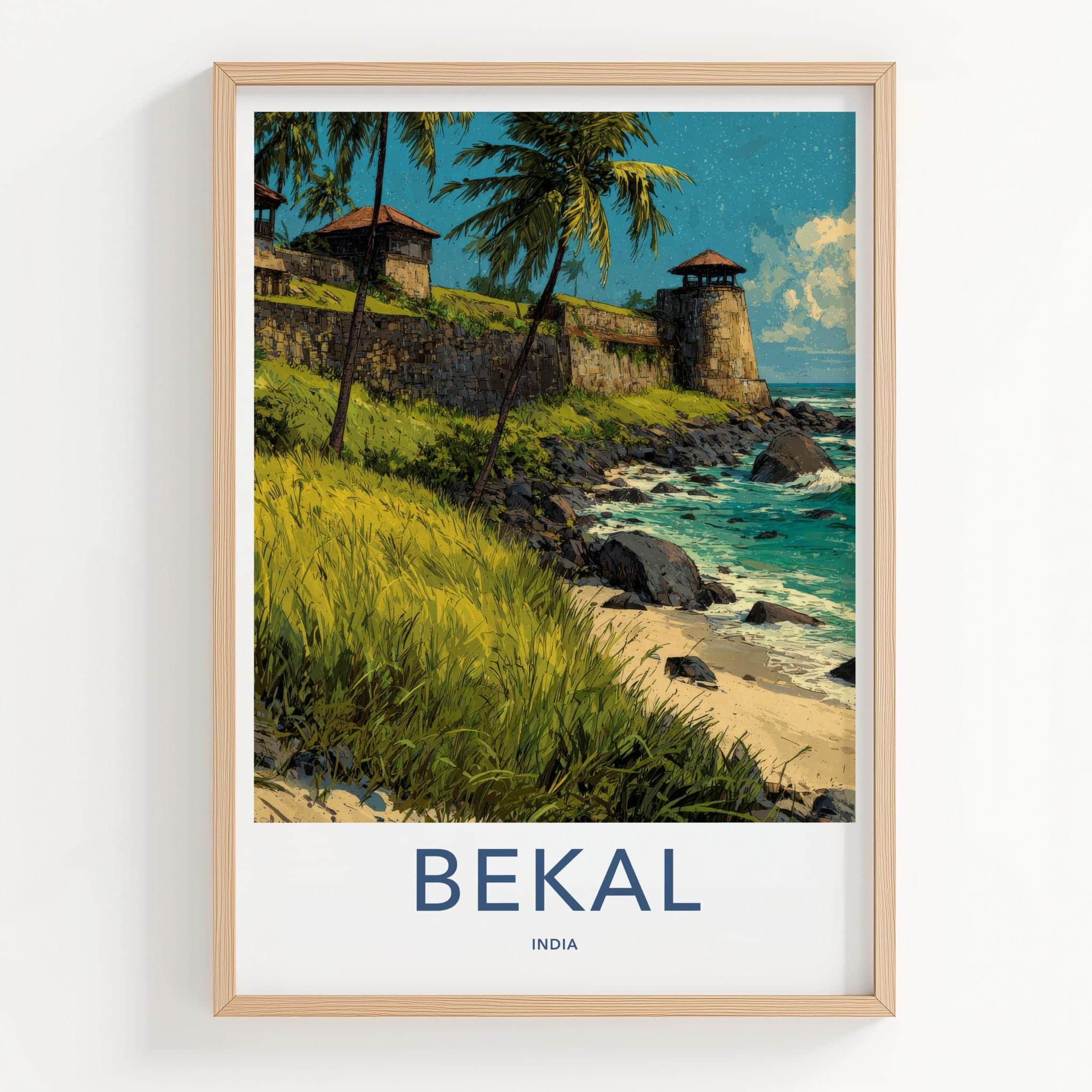 Bekal Poster - India Travel Art - Kerala Coastal fort palms Home Decor