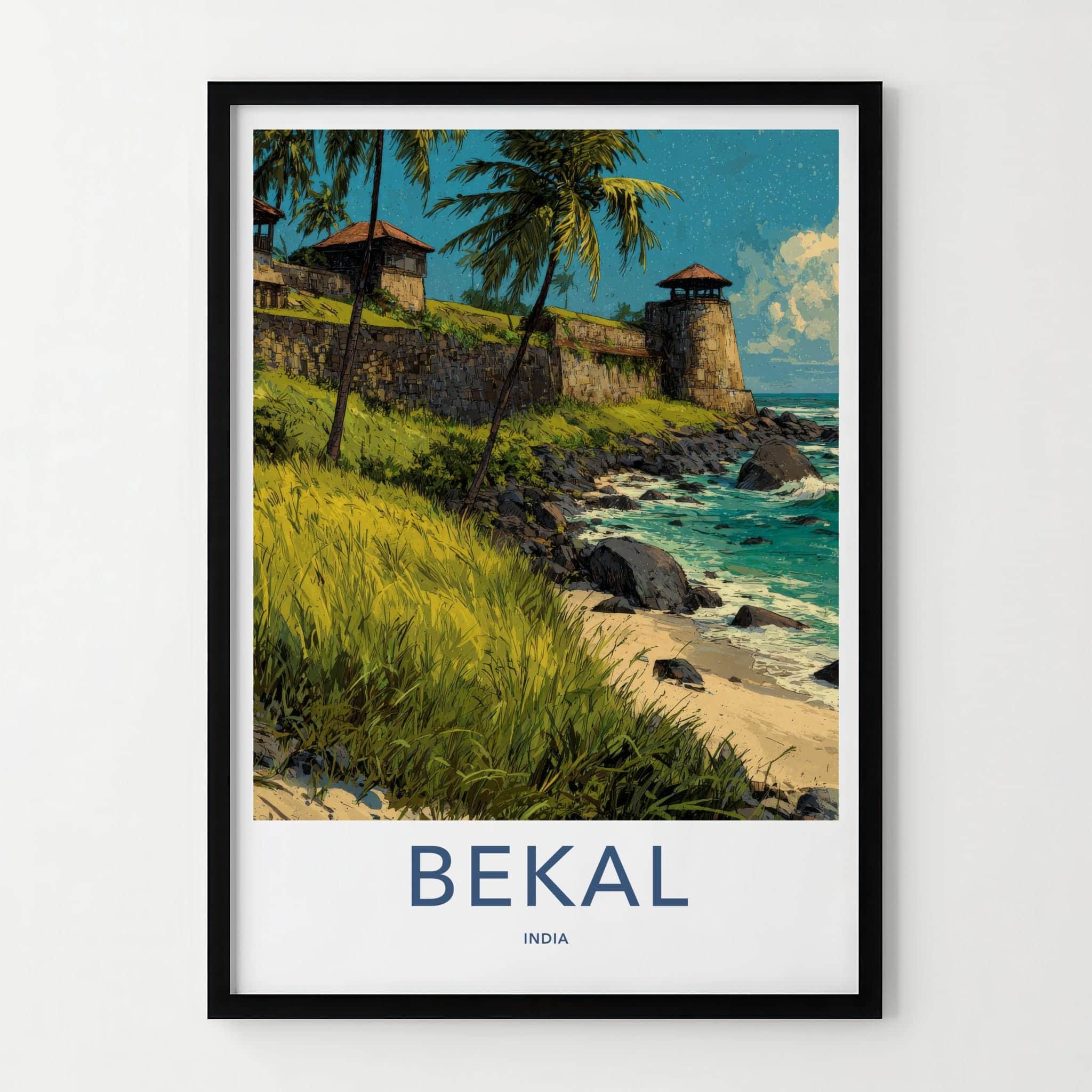 Bekal Poster - India Travel Art - Kerala Coastal fort palms Home Decor