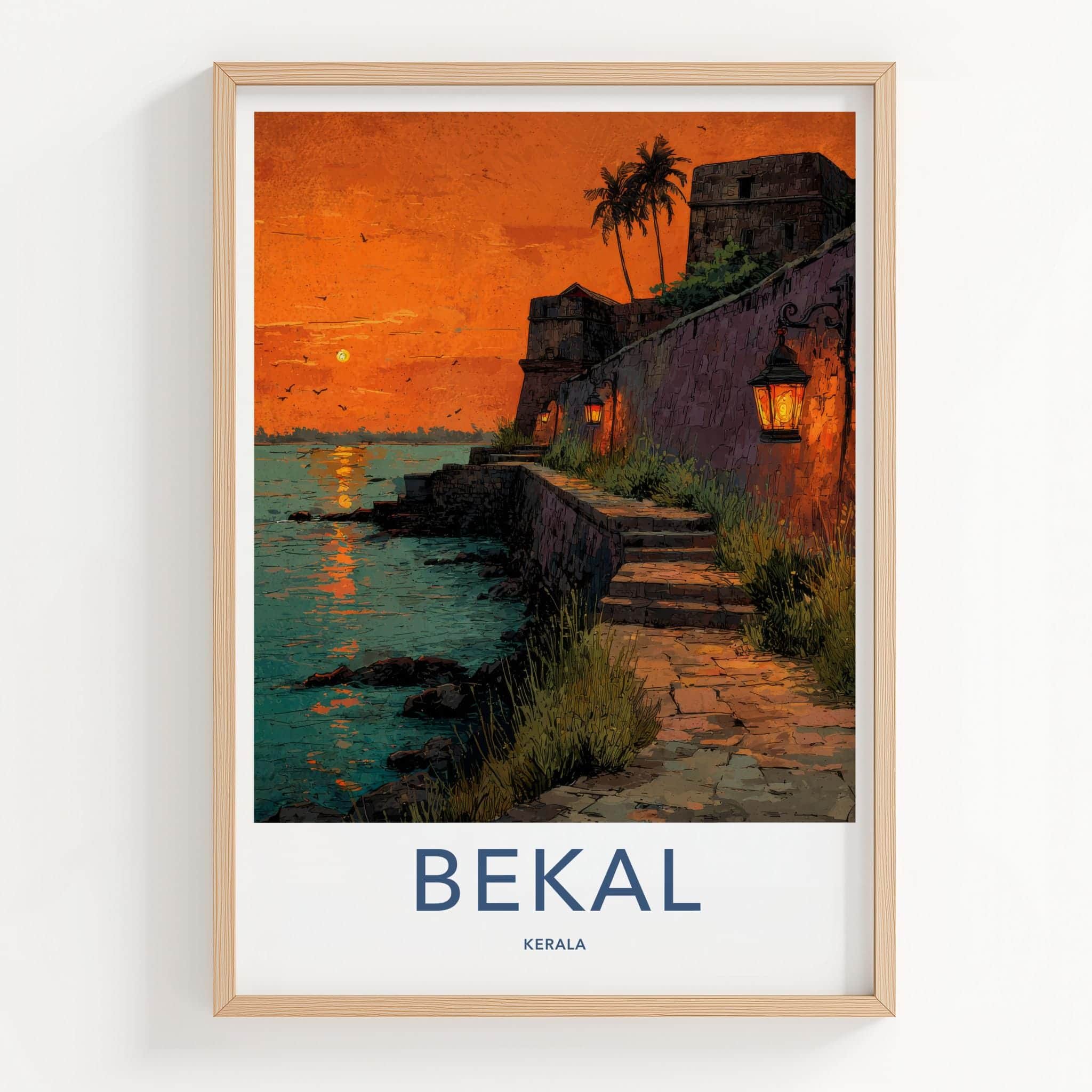 Bekal Poster - India Travel Art - Kerala Sunset fort lanterns Home Decor