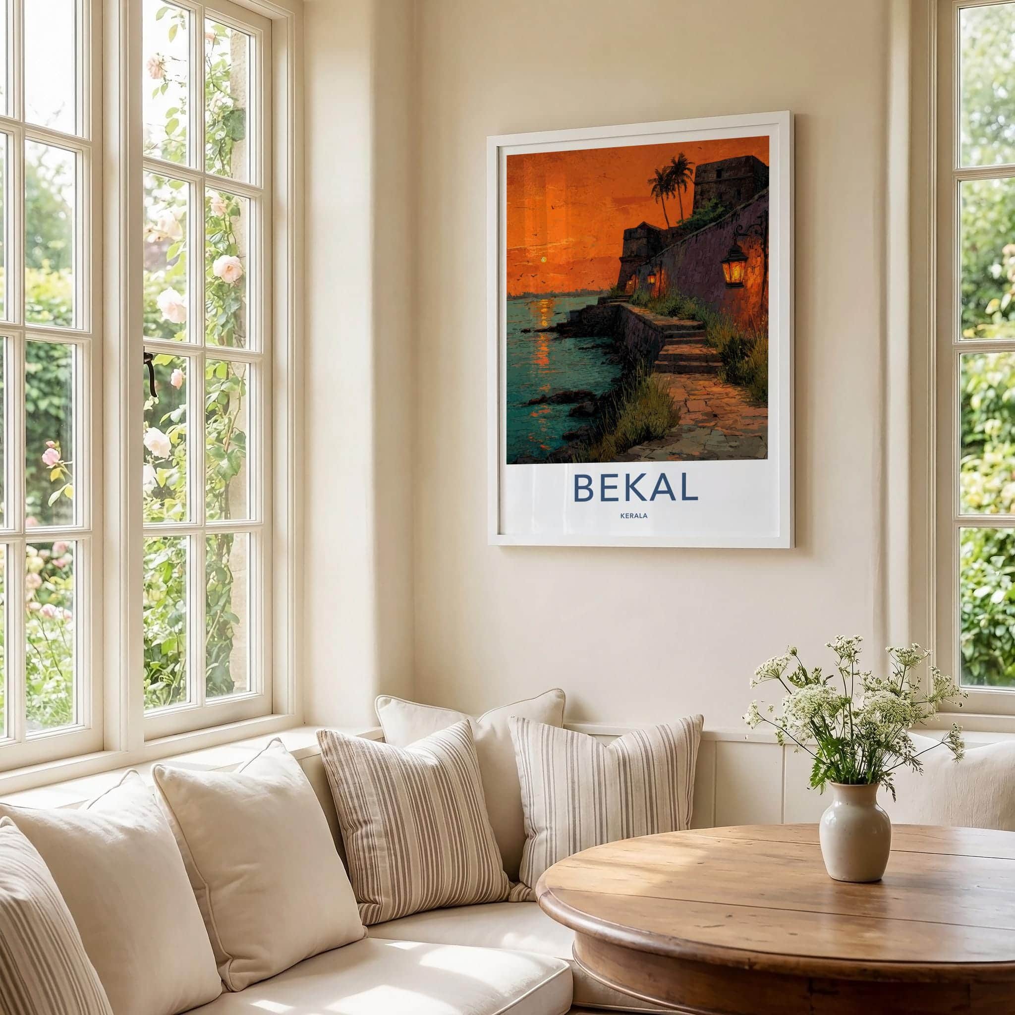 Bekal Poster - India Travel Art - Kerala Sunset fort lanterns Home Decor