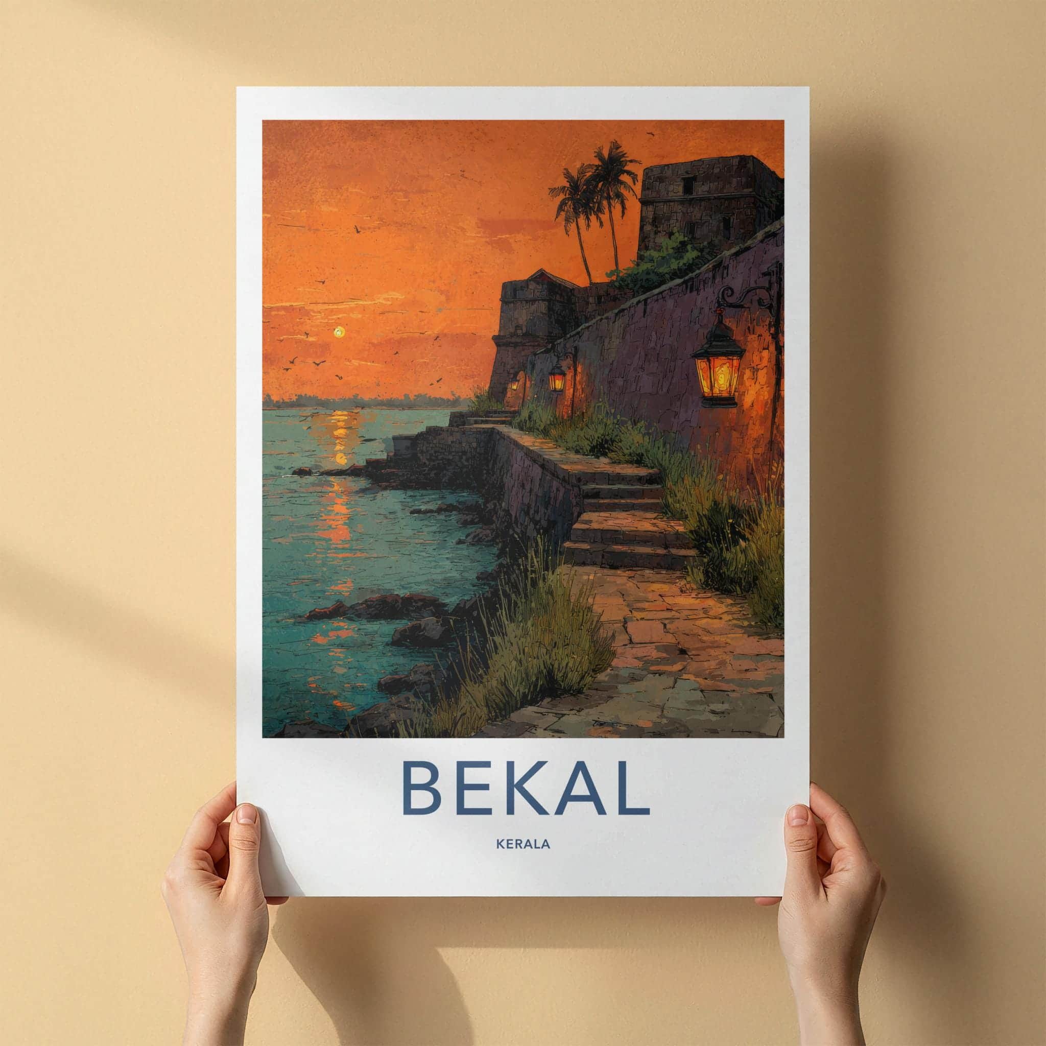 Bekal Poster - India Travel Art - Kerala Sunset fort lanterns Home Decor