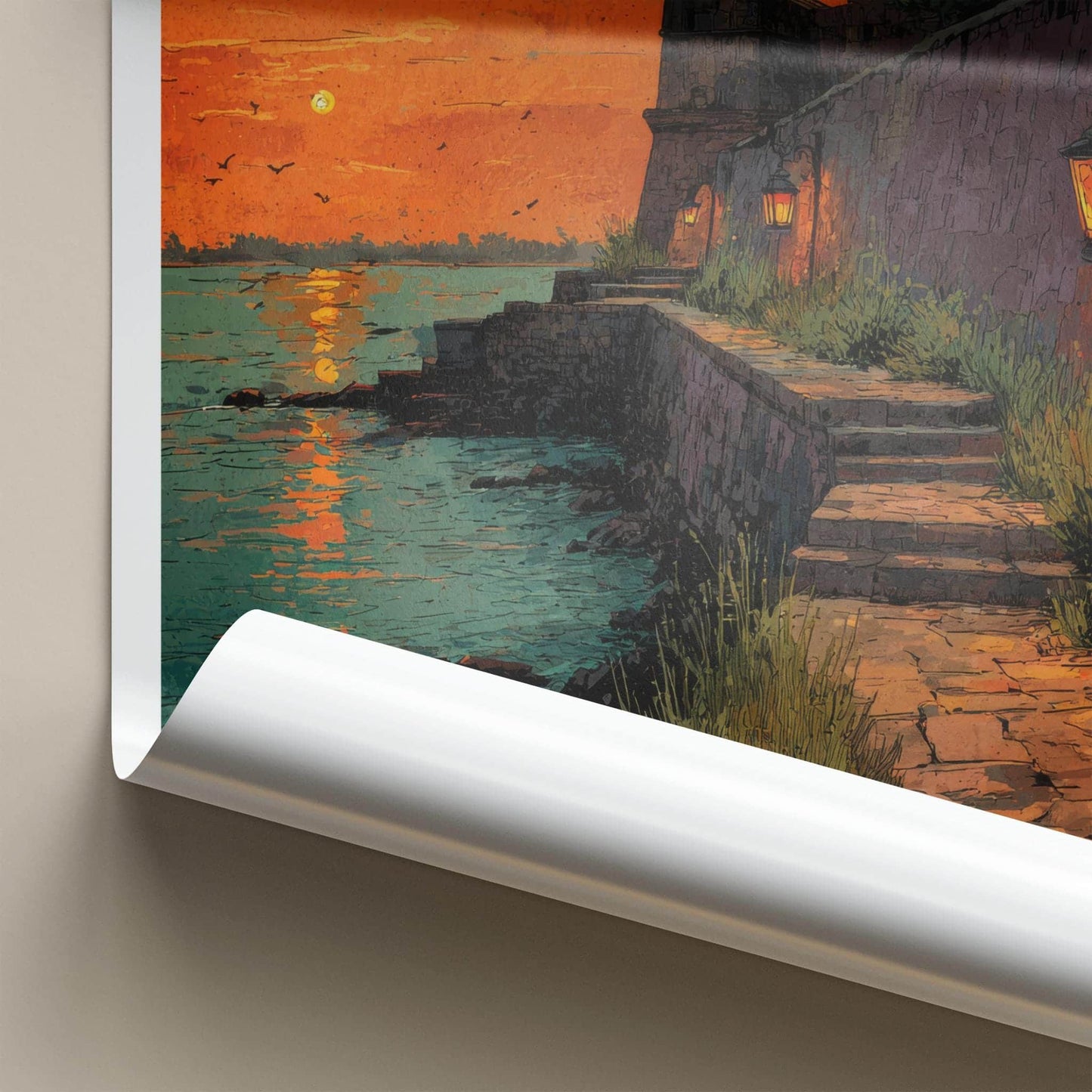 Bekal Poster - India Travel Art - Kerala Sunset fort lanterns Home Decor