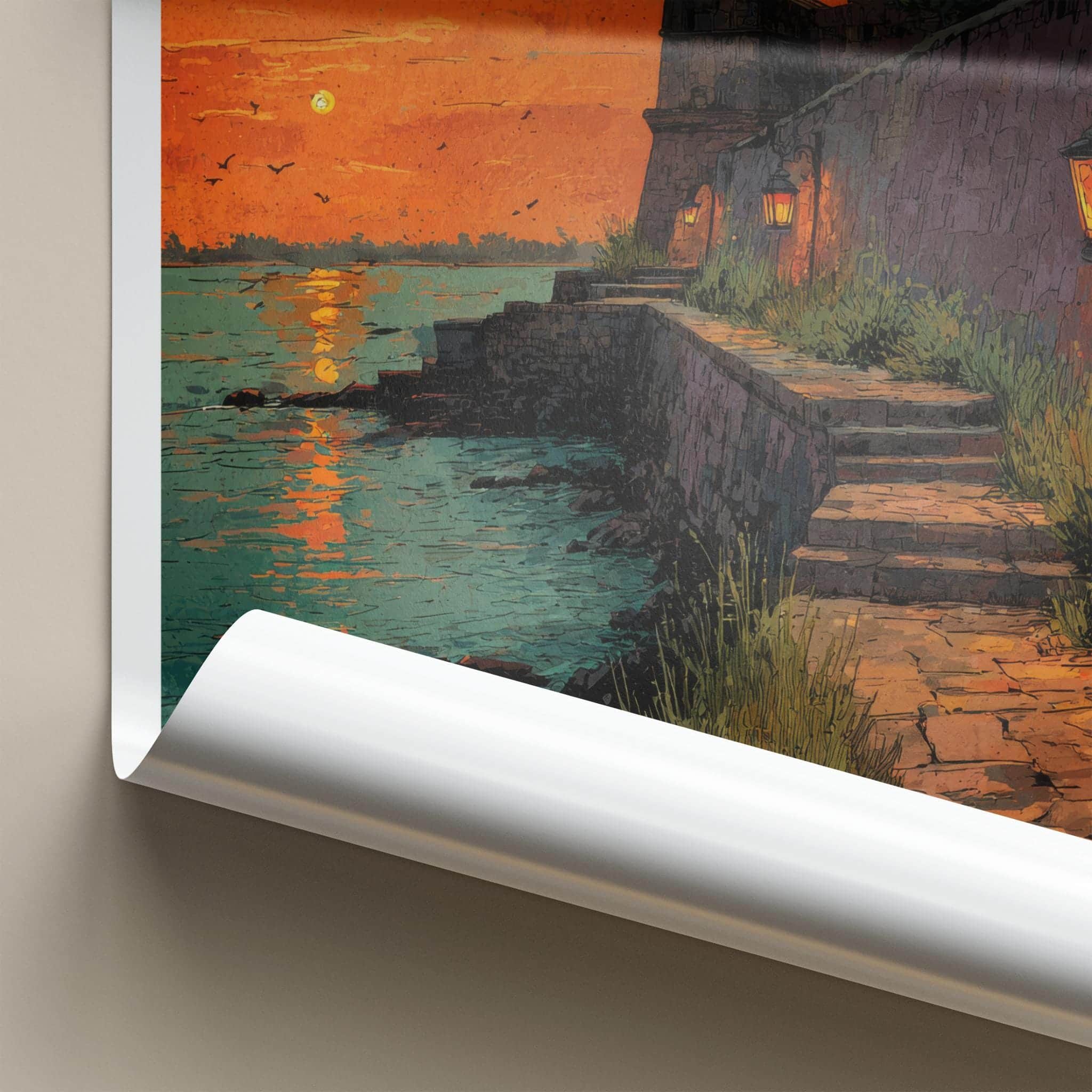 Bekal Poster - India Travel Art - Kerala Sunset fort lanterns Home Decor