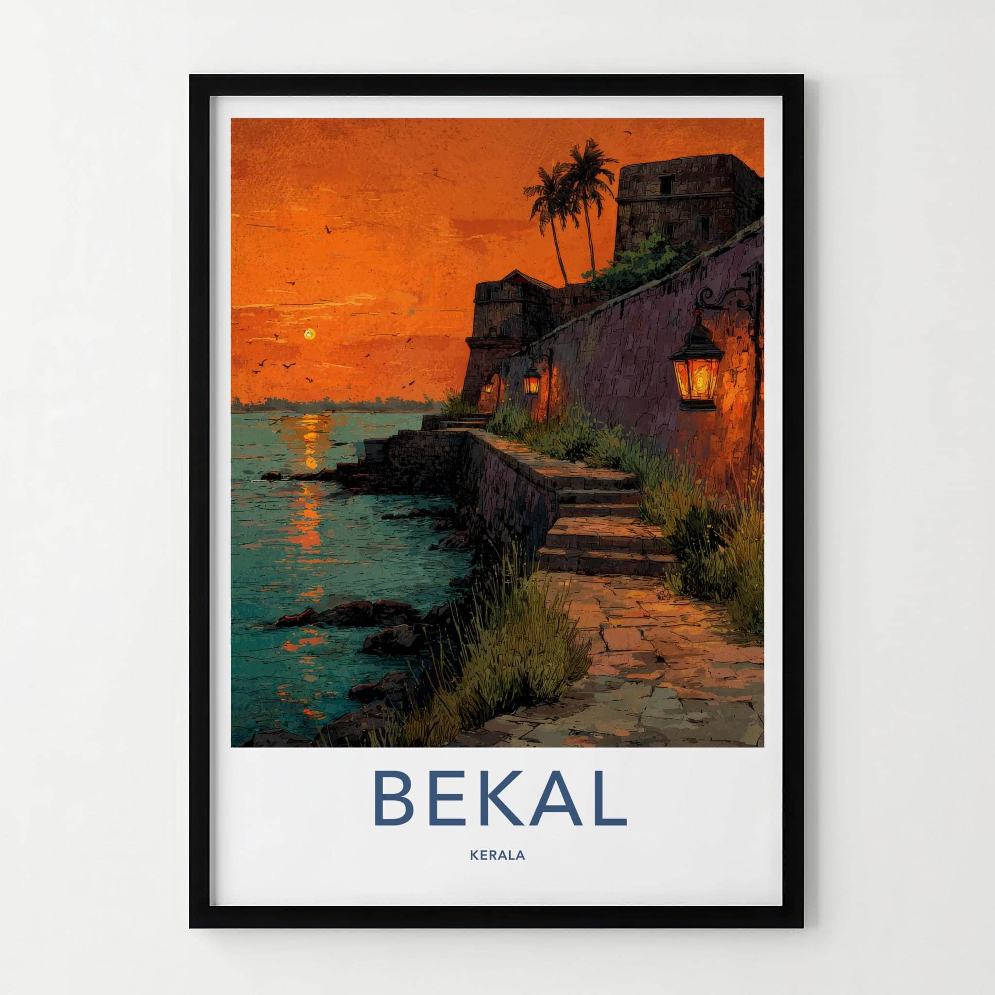 Bekal Poster - India Travel Art - Kerala Sunset fort lanterns Home Decor