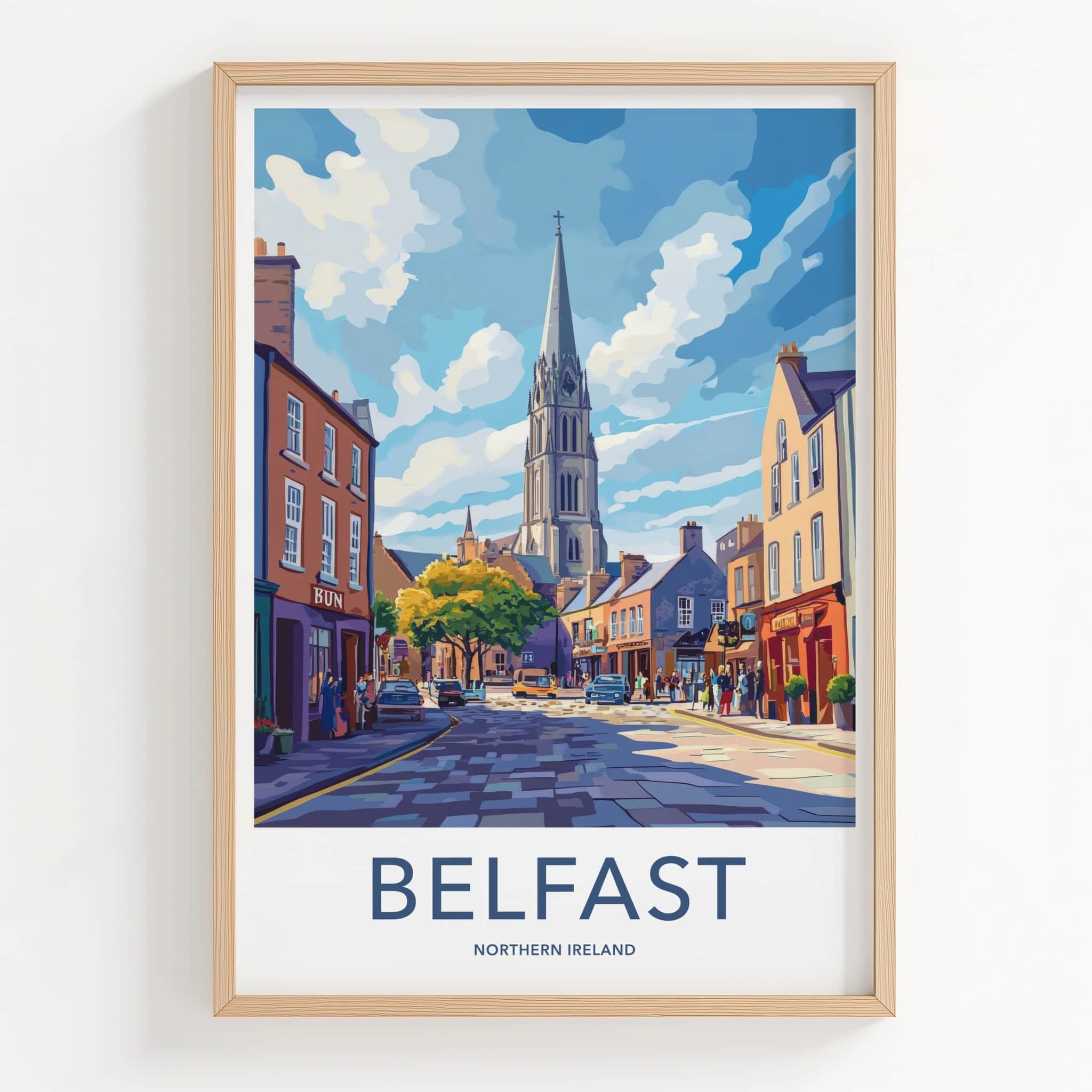 Belfast Poster - Northern Ireland Travel Art - Vibrant Street Scene Home Decor
