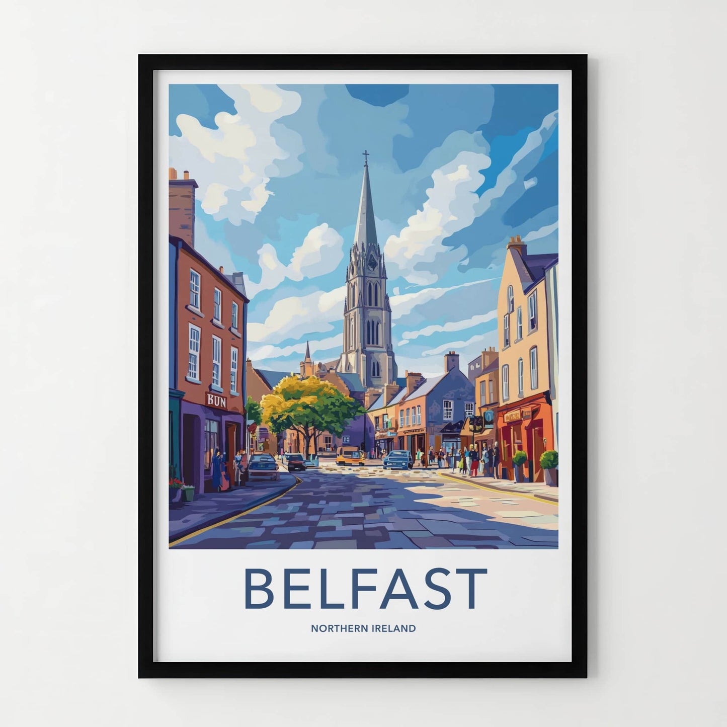 Belfast Poster - Northern Ireland Travel Art - Vibrant Street Scene Home Decor