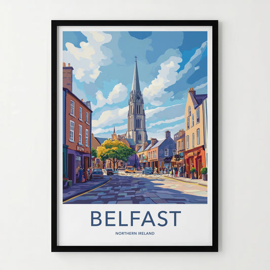 Belfast Poster - Northern Ireland Travel Art - Vibrant Street Scene Home Decor