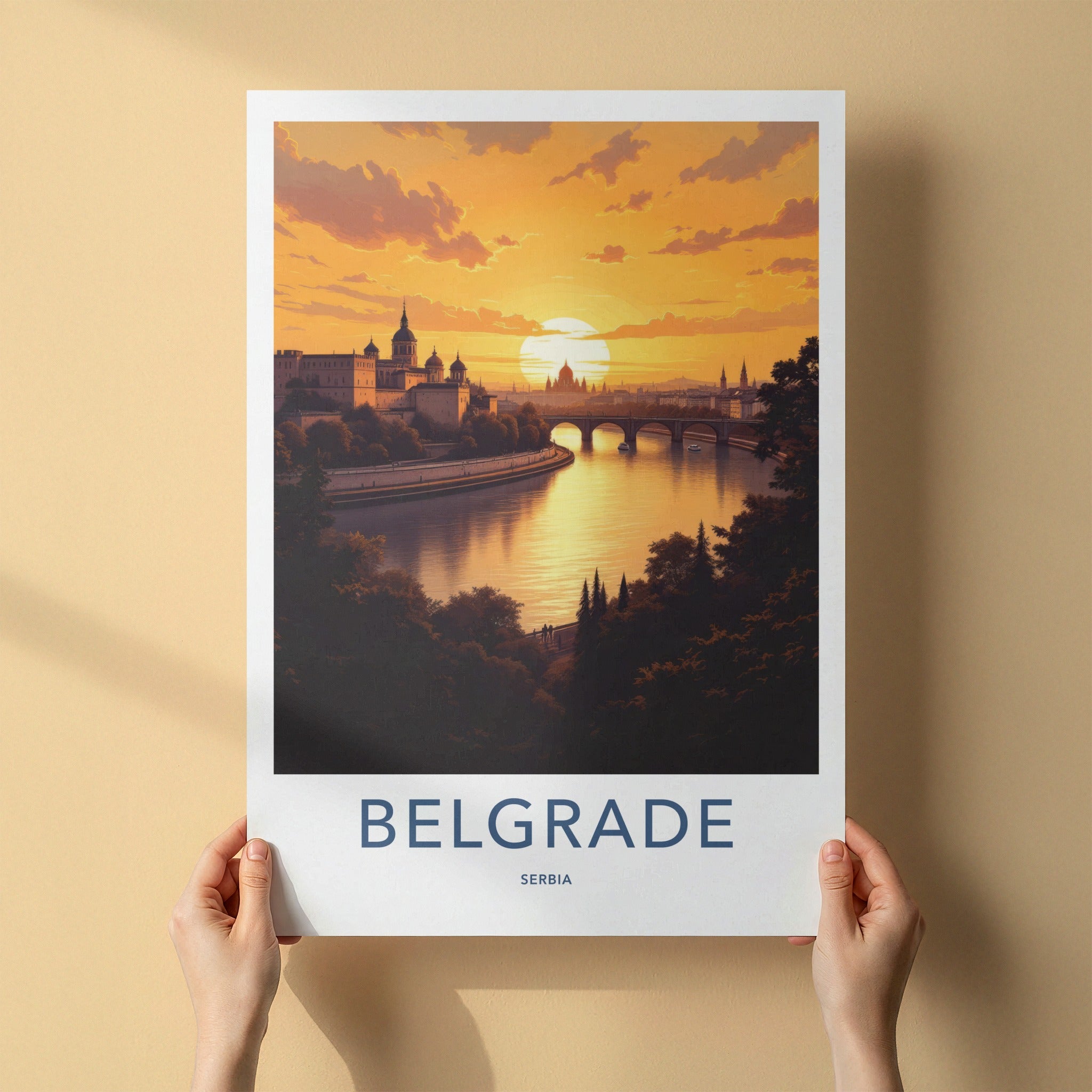 Belgrade Poster - Serbia Art Print - Golden Sunset Cityscape Home Decor