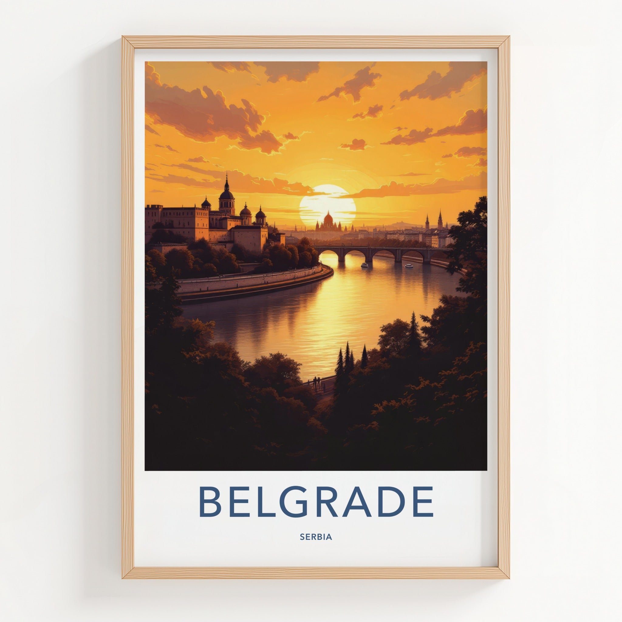 Belgrade Poster - Serbia Art Print - Golden Sunset Cityscape Home Decor