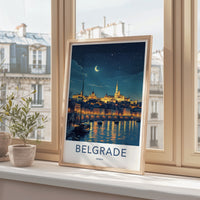 Belgrade Poster - Serbia Framed Print - Moonlit City River Lounge Decor