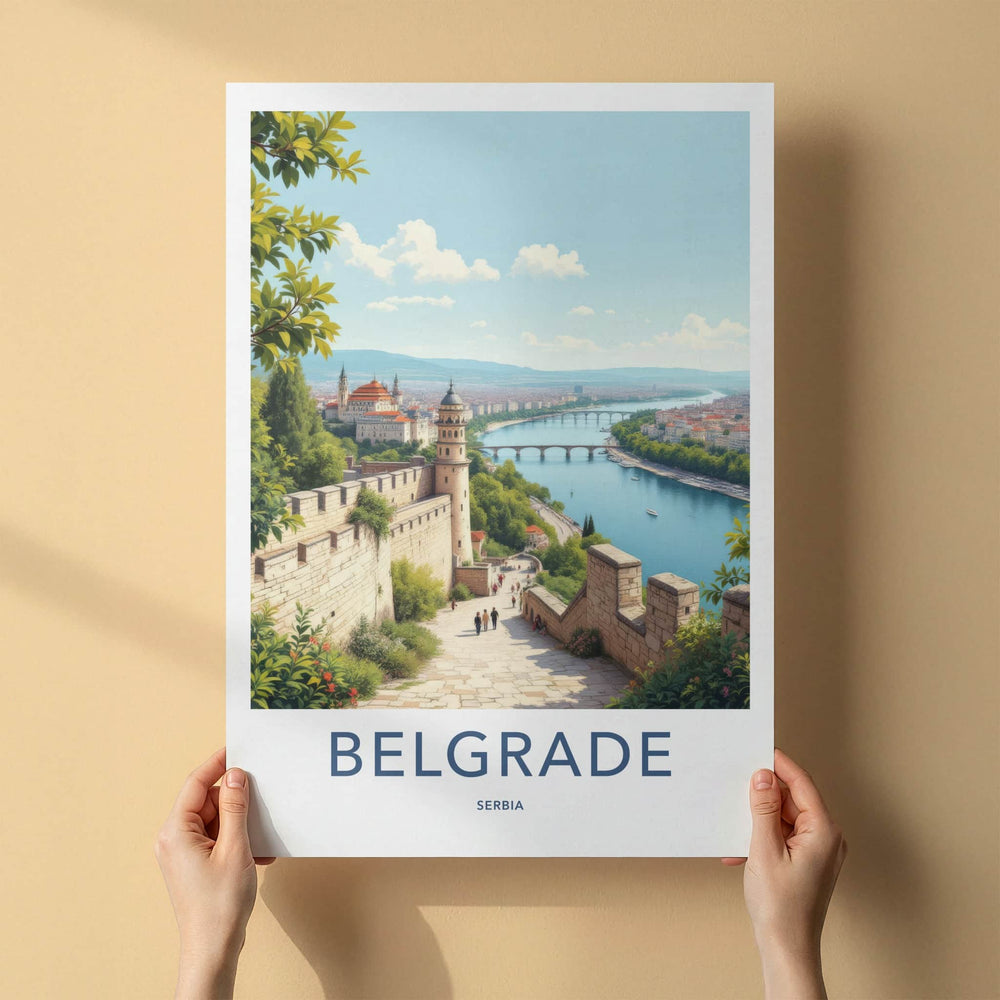 Belgrade Poster - Serbia Travel Art - Fortress River View Home Decor