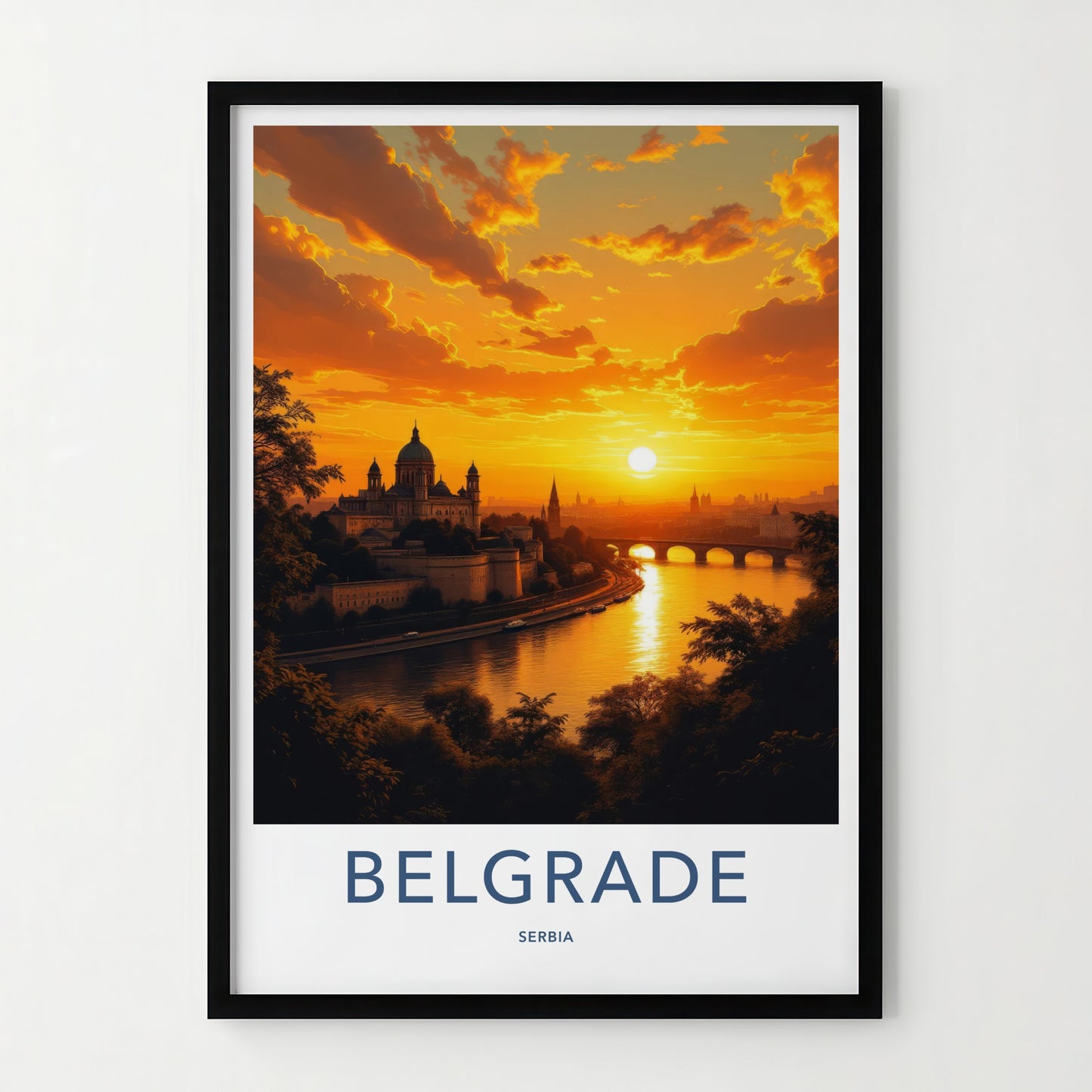 Belgrade Poster - Serbia Travel Art - Golden River Sunset Home Decor