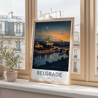 Belgrade Poster - Serbia Travel Art - Moonlit River City Wall Decor