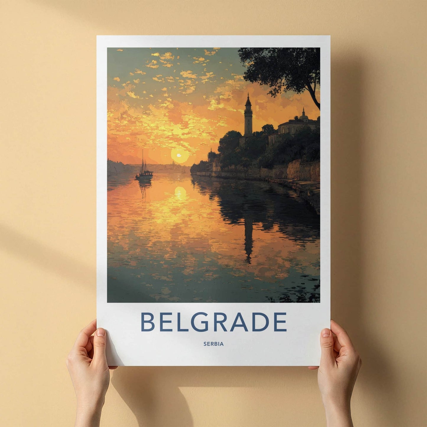 Belgrade Poster - Serbia Travel Art - River Sunset Glow Home Decor