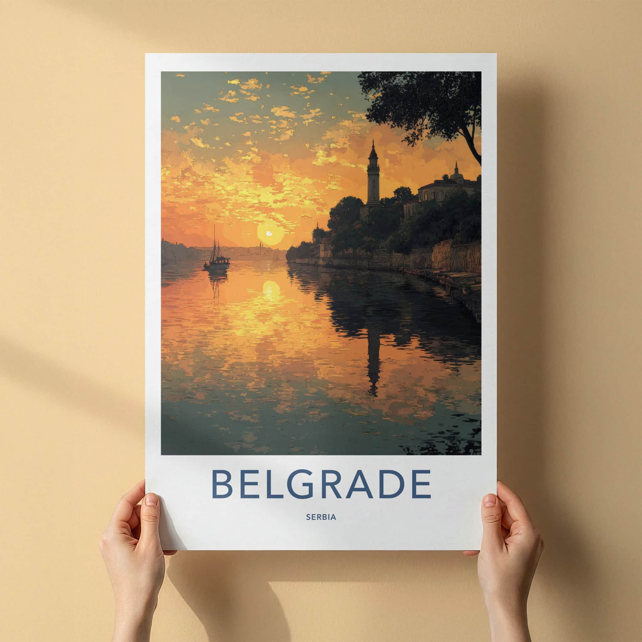 Belgrade Poster - Serbia Travel Art - River Sunset Glow Home Decor