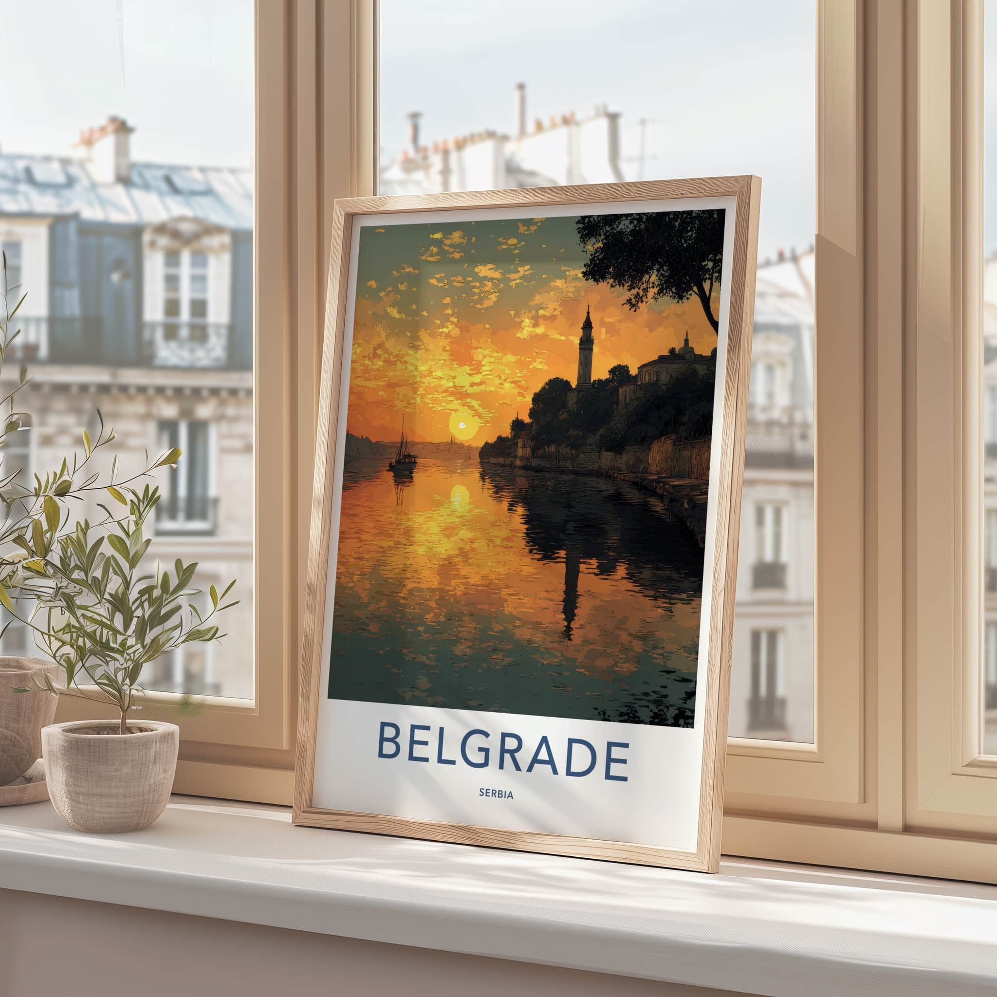 Belgrade Poster - Serbia Travel Art - River Sunset Glow Home Decor