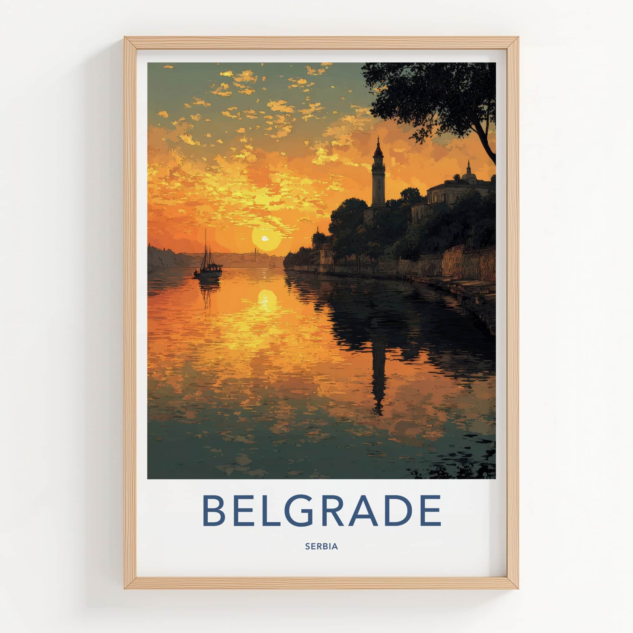 Belgrade Poster - Serbia Travel Art - River Sunset Glow Home Decor
