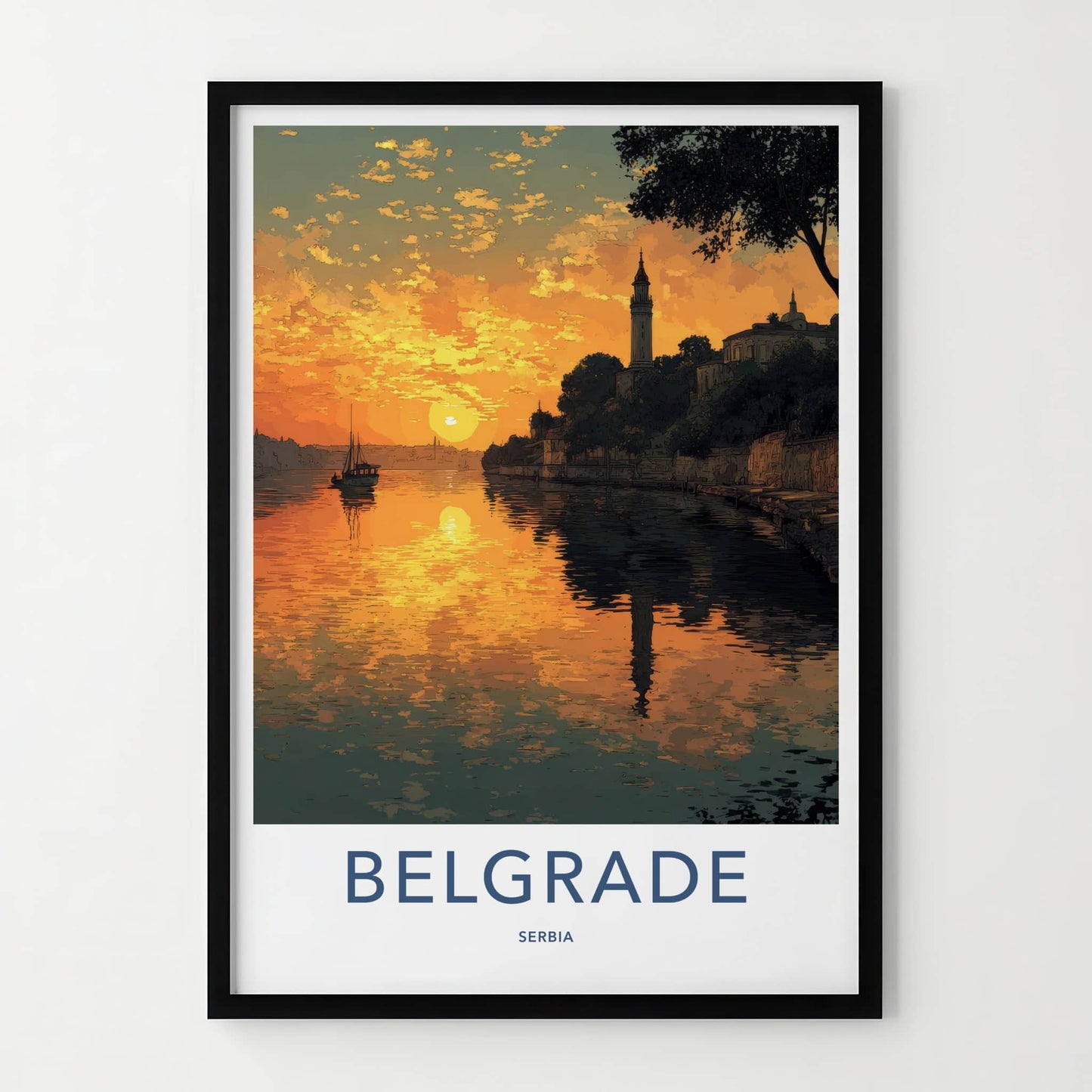 Belgrade Poster - Serbia Travel Art - River Sunset Glow Home Decor